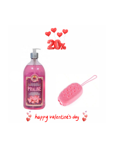 Azal eponge douche en silicone+Les petits bains  de provence gel douche praliné 1L