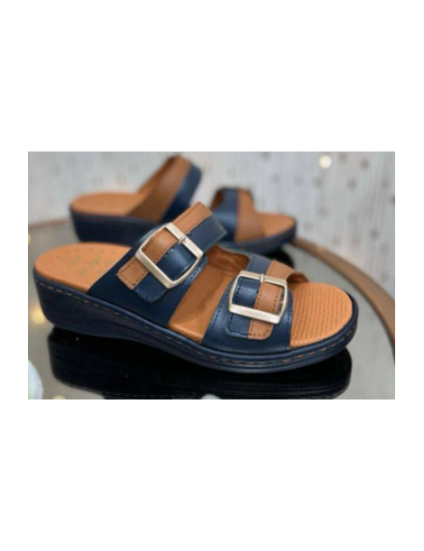 sabot orthopedique 2 straps bleu nuit caramel  p39