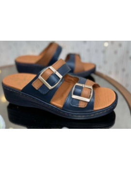 sabot orthopedique 2 straps bleu nuit caramel  p39