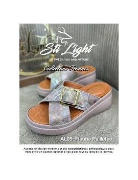 sabot orthopedique 2 straps fleuri paillette   p39